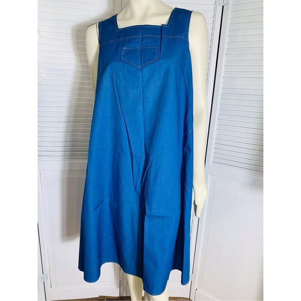 Vintage Loungees Blue Shift Dress Size Large - Picture 4 of 16